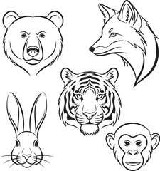 Set of cartoon animal heads vector illustration