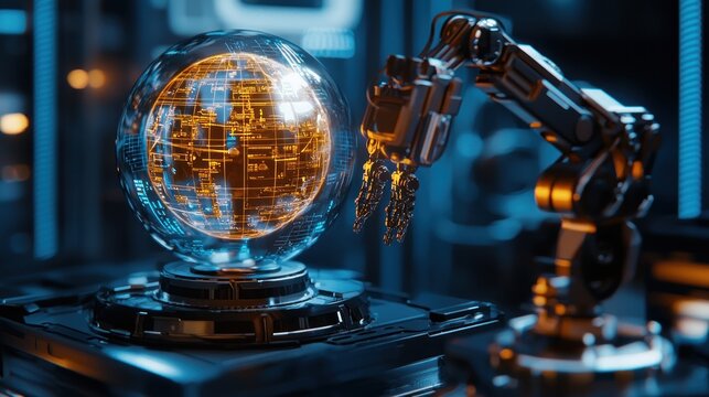 Robotic arm interacts with globe