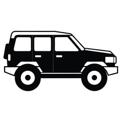 Isolated Black and White SUV Illustration with Distinct Lines and Geometric Design Style
