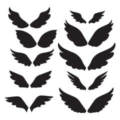 Obraz premium Collection of diverse black silhouette wing designs on a white background