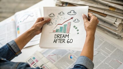 Holding Hand Drawn Sheet with Dream After 60 Message