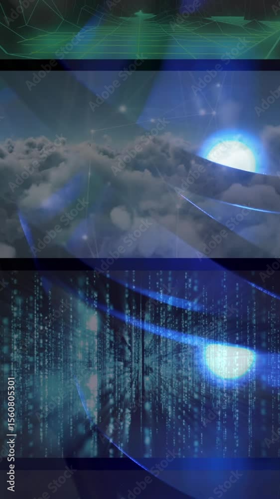 Poster Animation of computer data processing on screens