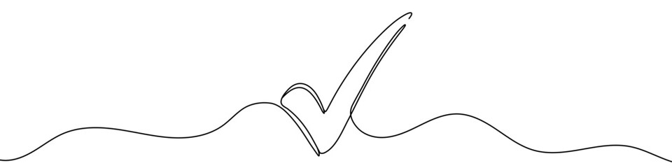 Black check mark in one line art style. Check mark drawing with editable stroke on white background. Vector illustration. © chekman