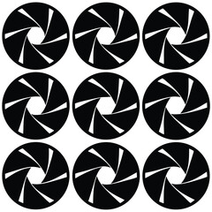 Camera Aperture Blades Silhouette Icons Set