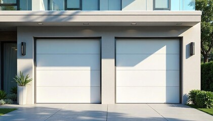 Sleek Modern Double Garage Doors Open Wide, Revealing a Clean and Stylish Interior Perfect for Home Improvement, Real Estate, and Architectural Projects.