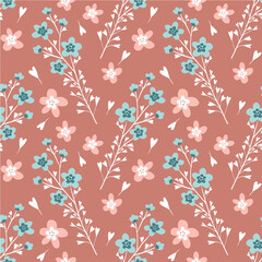 Vector repeated pattern with flowers. Hand-drawn style.