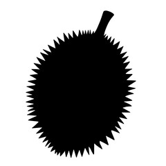 Minimalist black silhouette of a durian with spiky texture on white background