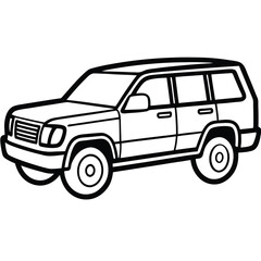 Outlined Black and White Illustration of a Sport Utility Vehicle or SUV Car