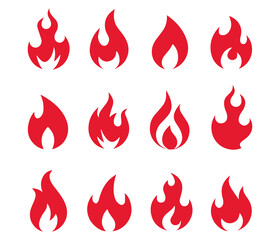 red Fire icon collection. Fire flame symbol. Bonfire silhouette logotype Flames symbols set flat style stock vector