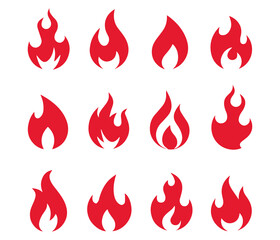 red Fire icon collection. Fire flame symbol. Bonfire silhouette logotype Flames symbols set flat style stock vector