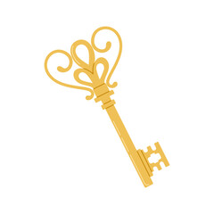 Decorative vintage-style golden key illustration. Great for fairy tales, fantasy themes, mystery stories, and antique-style designs.