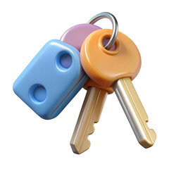 Set of colorful keys and fob isolated on transparent background