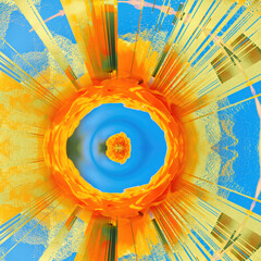 Bright burst of yellow, orange and blue