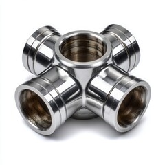 Stainless Steel Cross Shaped Industrial Fitting Closeup