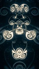 Abstract art with spirals and swirls in the dark