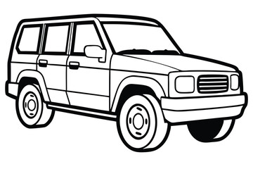 Outlined Cartoon SUV Illustration Depiction of a FourDoor Vehicle With Bold Black Lines