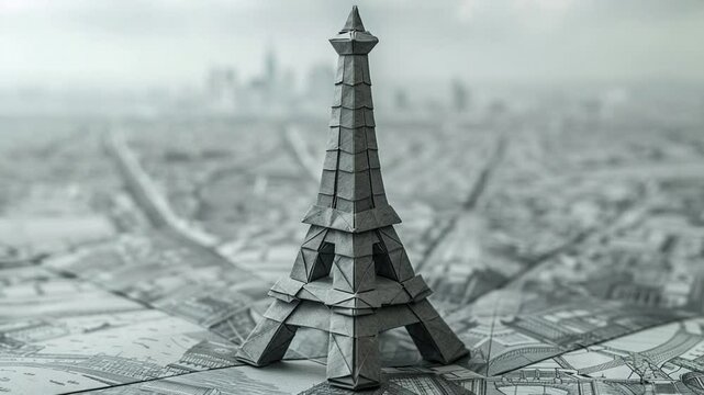 Eiffel Tower Replica on a City Map: A Miniature Landmark with Urban Backdrop
