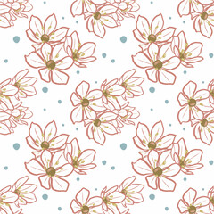 Gentle vector repeated pattern with flowers. Hand-drawn style.
