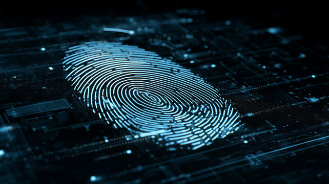 Digital fingerprint cybersecurity firewall technology security data protection blue abstract glowing