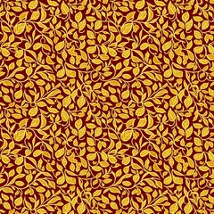 Golden leaf branch pattern on red background seamless pattern, four tiles