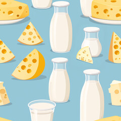 Milk and cheese - seamless pattern, one tile