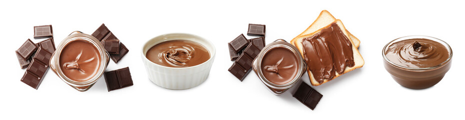 Sweet chocolate butter isolated on white, set
