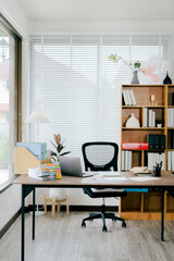 Workspace or office
Empty desk with laptop and other devices. Workspace. Free space. Copy space.
