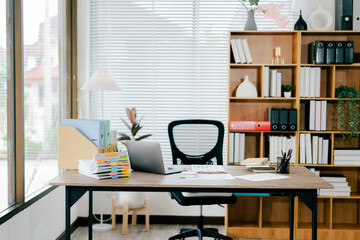 Workspace or office
Empty desk with laptop and other devices. Workspace. Free space. Copy space.