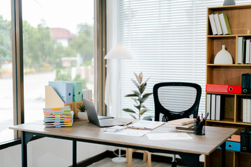 Workspace or office
Empty desk with laptop and other devices. Workspace. Free space. Copy space.