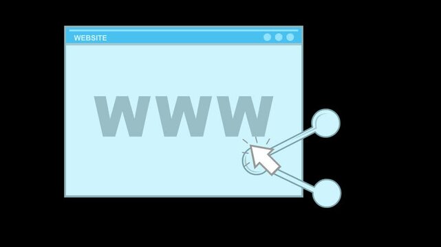 video animation concept icon computer mouse click share website url button, on a transparent background with alpha channel set to zero
