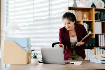 Asian business woman Business document check, account check, document search Legal documents, document preparation, reports, tax analysis, time, accounting, data sheets