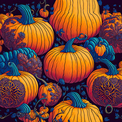 Intricate pumpkins in vibrant hues