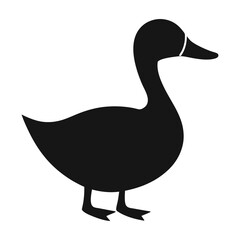 Black Silhouette of a Duck Isolated on a White Background