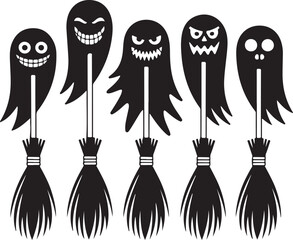Witch broom silhouette vector bundle. Halloween broomstick icon set. broom Vector
