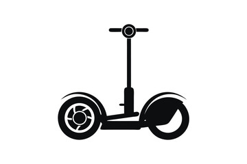Isolated Black Silhouette Depicts a Two Wheeled Segway Style Electric Scooter Vehicle