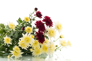 autumn bouquet with red and yellow chrysanthemums