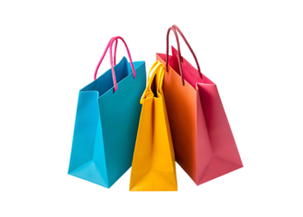 Colorful shopping bags isolated on a transparent background