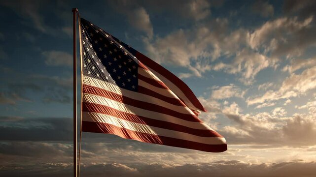 united state flag on pole with cloudy sky