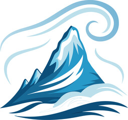  Blue Wave and Mountain Illustration