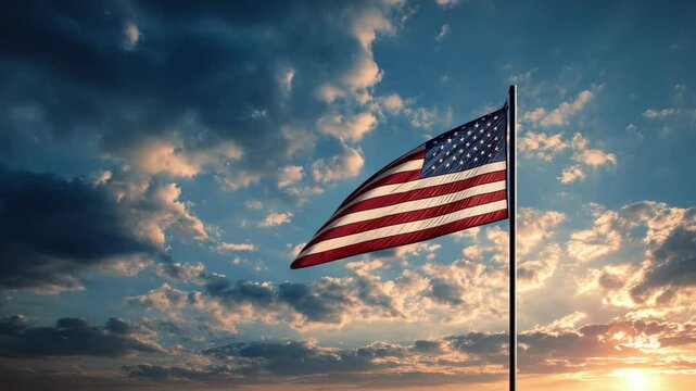 united state flag on pole with cloudy sky