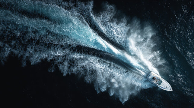 Fast-moving speedboat creating waves and splashes as it powers through the water