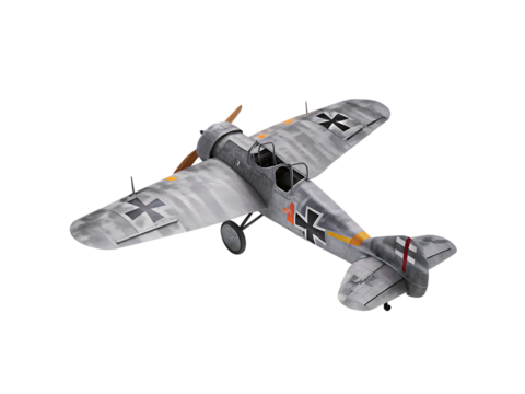 Gray warplane with cross markings isolated on a transparent background