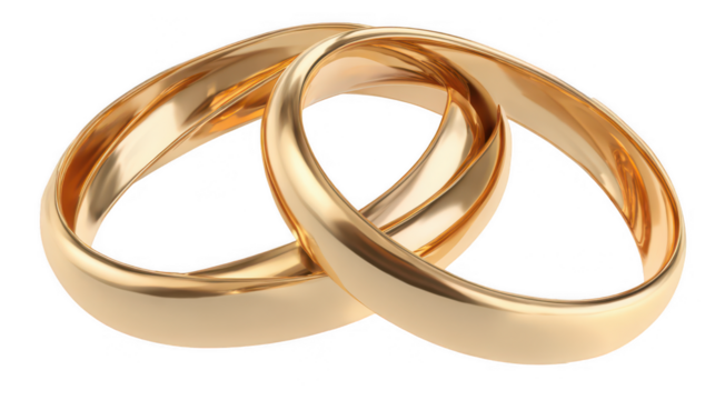 golden, intertwined wedding rings isolated on a white background, png, transparent
