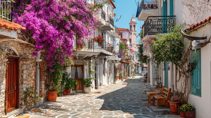 Fototapeta premium Historic section of Skiathos Island town in Greece, known for its charm
