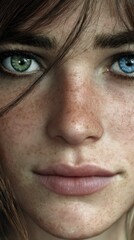 Full face portrait of a person with heterochromia eyes , beautiful facial features, soft lighting