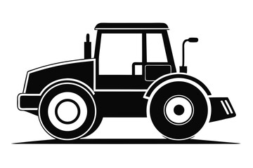 Black and White Graphic Illustration of a Cartoon Styled Tractor Machine Icon