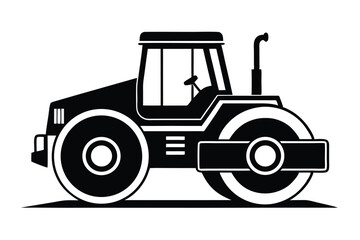 Black and White Illustration of a Road Roller Construction Vehicle Graphic Style