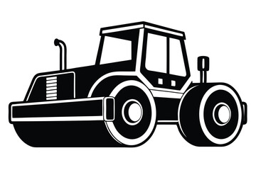 Black and White Road Roller Vector Illustration Isolated Against a Clear Background
