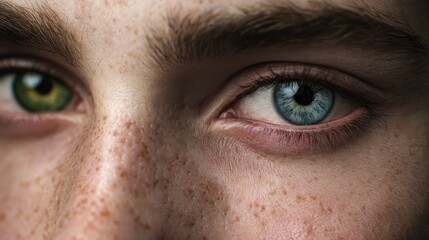 Naklejka premium Portrait of a person with heterochromia eyes, beautiful facial features, soft lighting, detailed skin