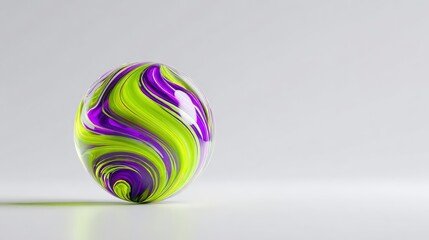 Obraz premium Surreal floating orb with swirling neon patterns in Cyber Lime and bright purple
